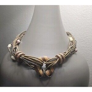 Chico’s Wood Multi strand Adjustable Brown/tan Beaded Necklace